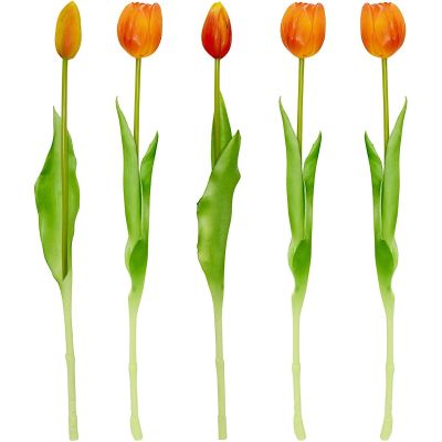 25. Strauß aus 5 orangefarbenen Tulpen, 39 cm, naturgetreue Frühlingsdekoration