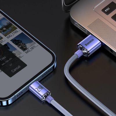 8. Baseus Crystal Shine Series Kabel USB-Kabel für schnelles Aufladen und Datenübertragung USB Typ A - Lightning 2.4A 1.2m Lila (CAJY000005)