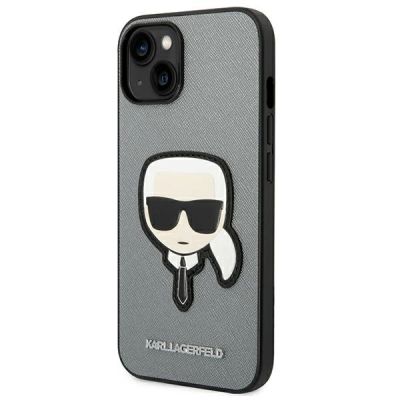 2. Karl Lagerfeld Saffiano Karl's Head Patch Hülle für iPhone 14 Plus - Silber