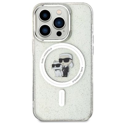 3. Karl Lagerfeld Karl&Choupette Glitter MagSafe Hülle für iPhone 15 Pro – transparent