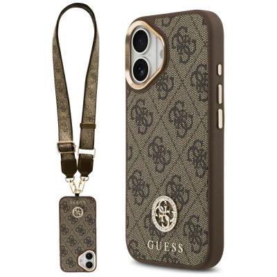 Guess 4G Strass Logo & Big Strap Metal Buttons MagSafe Case für iPhone 17 - Braun