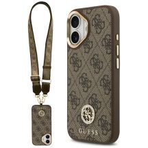 Guess 4G Strass Logo & Big Strap Metal Buttons MagSafe Case für iPhone 17 - Braun