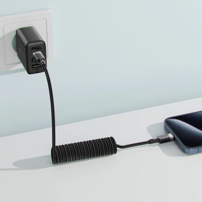 6. Acefast C14-03 USB-C - USB-C Federkabel 480Mb/s 3A 1,2m - Schwarz