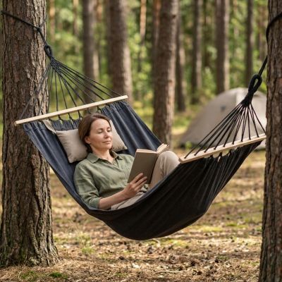 7. Gartenhängematte für 1 Person, 200 x 100 cm, mit Spreizstange, 1064055, Anthrazit