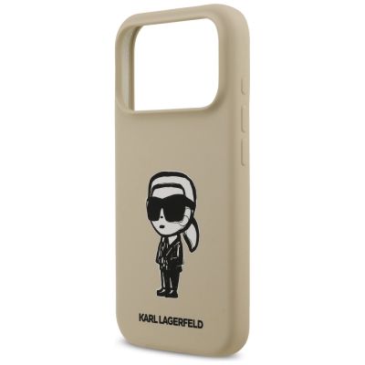 6. Karl Lagerfeld Silikonhülle mit Karl-Skizze und Logo (MagSafe) für iPhone 17 Pro – Braun