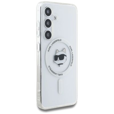 4. Karl Lagerfeld Button Choupette Head bedrucktes Logo MagSafe Samsung Galaxy S25 Hülle weiß