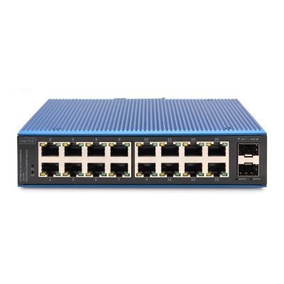 3. Industrieschalter 16x 1000Base-TX + 2x Uplink 1000Base-FX (ohne Modul) DIN erweiterter Temperaturbereich.