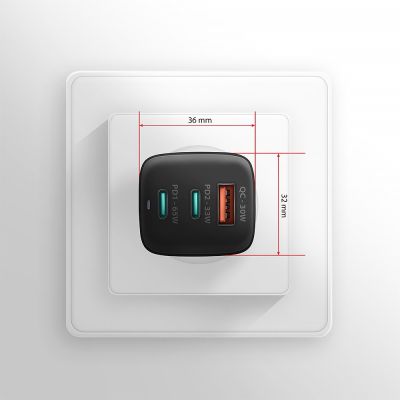 8. AXAGON ACU-DPQ65 Wandladegerät, GaN 65W, 3x Anschlüsse (USB-A + 2x USB-C), PD3.0/QC4+/PPS/Apple