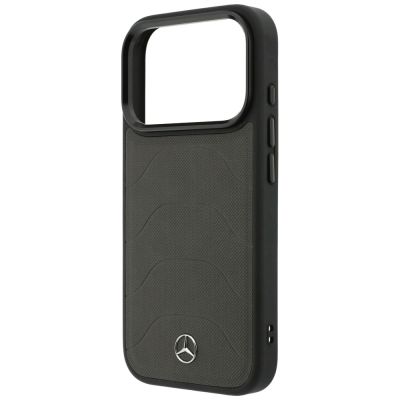 6. Mercedes Leder-Mesh-Hülle mit Bow Line MagSafe für iPhone 18 Pro Max / 17 Pro Max – Dunkelgrau