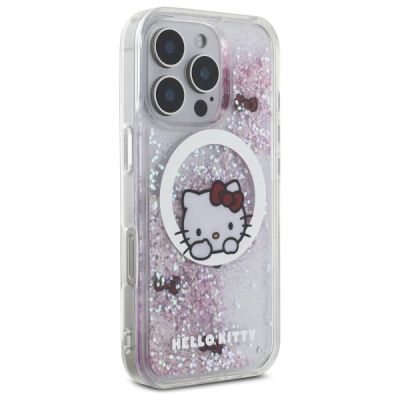 4. Hello Kitty Liquid Glitter Sweet Kitty Bows MagSafe Hülle für iPhone 16 Pro – Weiß