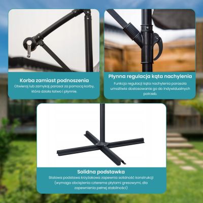 10. Extralink Black Forest Gartenschirm mit Seitenteilen, großer 3 m beiger Freiarmschirm für Terrasse und Garten mit sechseckiger Halterung, beige, schwarz