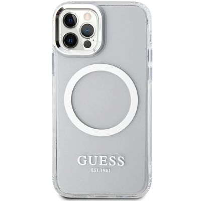 3. Guess Metal Outline Magsafe Hülle für iPhone 12 / iPhone 12 Pro – Silber