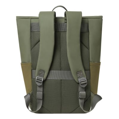 6. Rivacase Eden Rucksack Reiserucksack Olivgrünes gewachstes Leder (Pull-Up), Polyester, recyceltes Polyethylenterephthalat (rPET)