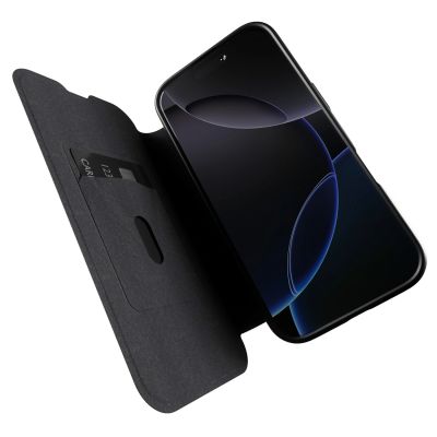 3. Puro Book Mag MagSafe Lederhülle mit Flip und Kartensteckplatz für iPhone 16 Pro Max – Schwarz