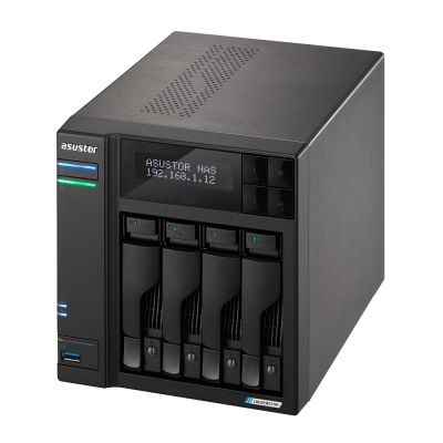 4. NAS Asustor AS6704T; Tower; 4x (3,5" SATA HDD/ 2,5" SSD); Intel Celeron N5105; 4 GB DDR4 SODIMM (max. 16 GB), 2x 2,5-GbE, 4x M.2 2280 NVMe PCIe 3.0, 2x USB 3.2 Gen, 1x HDMI 2.0b, 1x optionale 10-GbE-Karte