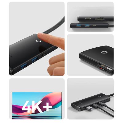 12. Baseus Lite Series multifunktionaler USB-Typ-C-HUB – 2 x USB 3.0 / USB Typ C / HDMI 1.4 / SD/TF OTG schwarz (WKQX050001)