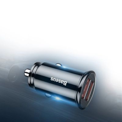 9. Baseus Circular Smart Mini Auto Ladegerät Autoadapter 2x USB QC3.0 Quick Charge 3.0 SCP AFC 30W schwarz (CCALL-YD01)