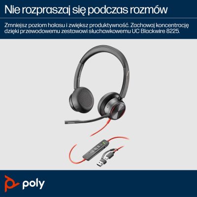 144. POLY Blackwire 8225 Stereo 8X225AA USB-C Headset mit Microsoft Teams Zertifizierung + USB-C/A Adapter