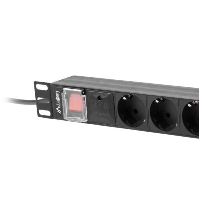 4. LANBERG Rack-Stromverteilerleiste 19" (1 HE, 16 A, 8x Shuko, 2 m, Schwarz) PDU-08F-0200-BK
