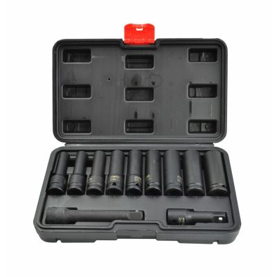 2. AWTOOLS Schlagschrauber-Steckschlüsselsatz 1/2" 11-teilig/8-21 mm/Lange schwarze Linie