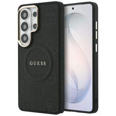 Guess Saffiano Peony Embossed Ring MagSafe Hülle für Samsung Galaxy S26 Ultra - Schwarz