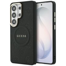 Guess Saffiano Peony Embossed Ring MagSafe Hülle für Samsung Galaxy S26 Ultra - Schwarz