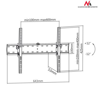 Maclean MC-668 TV-Wandhalterung (Wandmontage, neigbar; 37" - 70"; max. 40 kg)