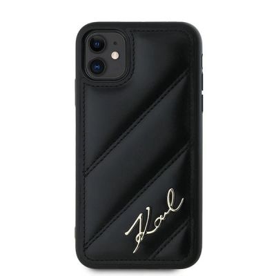 3. Karl Lagerfeld Diagonal Quilted Script Hülle für iPhone 11 / Xr – Schwarz
