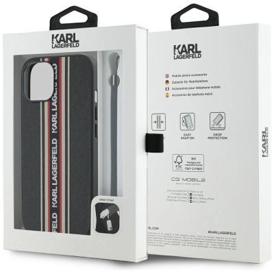 7. Karl Lagerfeld Saffiano Athleisure Stripes Cord iPhone 15 Hülle - Rot
