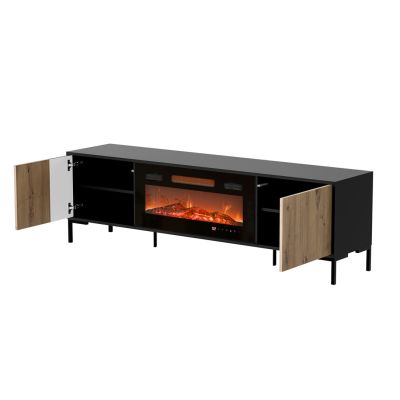 5. MERCI TV-Schrank 180x40x53,5 Schwarz/Eiche (Artisan) + Kamin