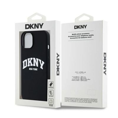8. DKNY Liquid Silicone White Printed Logo MagSafe Case für iPhone 15 Plus / 14 Plus - Schwarz