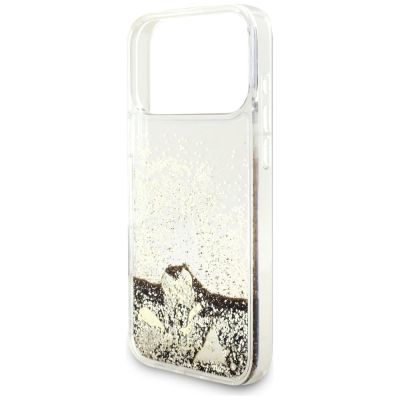 6. Guess Liq. Glitter 4 Charms Hülle für iPhone 17 Pro Max – Gold
