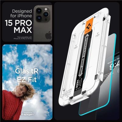 13. Spigen Glas.tR EZ Fit gehärtetes Glas für iPhone 15 Pro Max - 2 Stk.