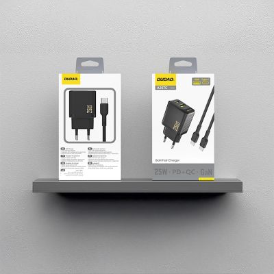 5. Dudao A26TCEU PD QC 25W GaN USB-A/USB-C-Wandladegerät mit USB-C-Kabel – Schwarz