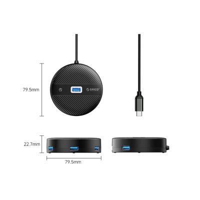 2. ORICO YS1-C2 4-Port-USB-Hub (1x USB-A 3.0, 3x USB-A 2.0, 0,3 m Kabel) – Schwarz