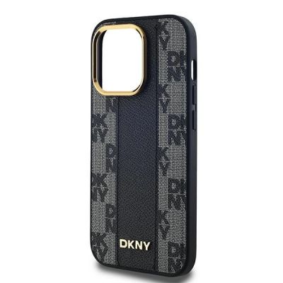 6. DKNY Leather Checkered Mono Pattern MagSafe-Hülle für iPhone 14 Pro – Schwarz