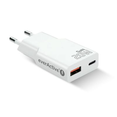 3. EVERACTIVE Wandladegerät mit 1 x USB- und 1 x USB-C-Anschluss, Schnellladefunktion 3.0, 20 W, superflach, weiß, SC-340Q