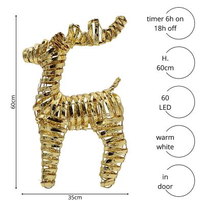 5. Rentier-Dekoration 60 cm 60 LED Gold