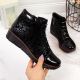 8. Damen-Lederboots mit Warmfutter und Print, schwarz, Filippo