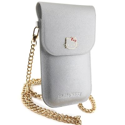 5. Hello Kitty Leder-Metall-Logo-Kettentasche – Silber