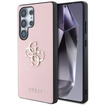 Guess Grained Big 4G Logo Small Classic Logo Case für Samsung Galaxy S25 Ultra rosa