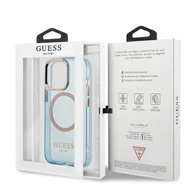 8. Guess Gold Outline Translucent MagSafe Hülle für iPhone 13 Pro / iPhone 13 – Blau