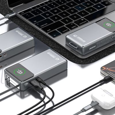 7. Dudao K31 Pro 45W 20000mAh Powerbank mit integriertem einziehbarem USB-C-Kabel - Grau