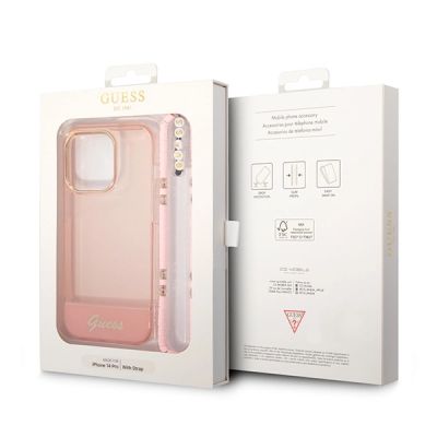 7. Guess GUHCP14XHGCOHP iPhone 14 Pro Max 6,7" rosa/rosa Hartschale mit durchscheinendem Perlenarmband
