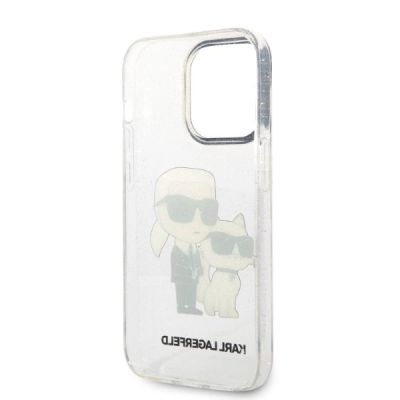 7. Karl Lagerfeld Glitzer Karl&Choupette Hülle für iPhone 14 Pro – transparent