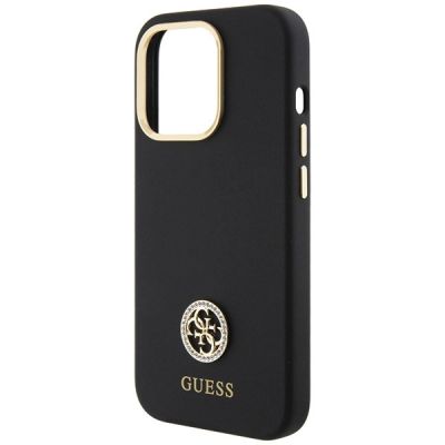 6. Guess Silicone Logo Strass 4G Case für iPhone 15 Pro Max - Schwarz