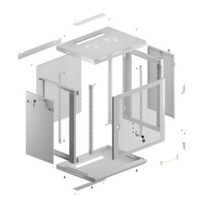 6. Lanberg 19" 12U 600X450 grauer Wand-RACK-Installationsschrank mit perforierten Türen (flach verpackt)