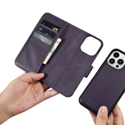 14. iCarer Wallet Case 2in1 Cover iPhone 14 Pro Anti-RFID Leder Flip Case Dunkellila (WMI14220726-DP)