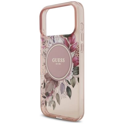 6. Guess IML Flowers Pearl Strap MagSafe Hülle für iPhone 18 Pro Max / 17 Pro Max – rosa