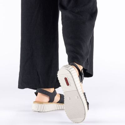 7. Rieker 63781-00 schwarze Damen-Keilsandalen mit Klettverschluss